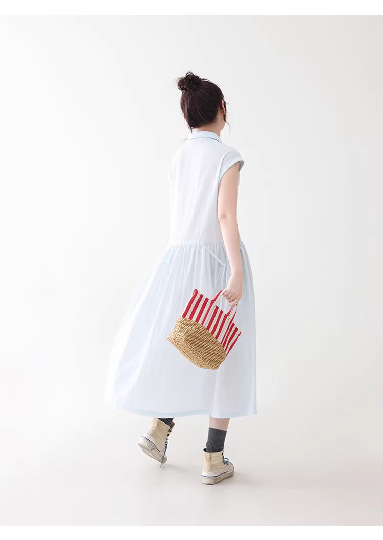 純色繫帶收腰大擺洋裝女26夏季新款polo領長裙,純色繫帶收腰大擺洋裝女26夏季新款polo領長裙,HBFS7017,純色繫帶收腰大擺洋裝女26夏季新款polo領長裙,襯衫洋裝,天絲混棉