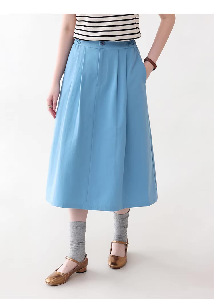 藍色側邊收腰口袋半身裙女夏新款壓褶中長裙傘裙,藍色側邊收腰口袋半身裙女夏新款壓褶中長裙傘裙,HBFS2016,藍色側邊收腰口袋半身裙女夏新款壓褶中長裙傘裙,高腰壓摺,傘狀長裙