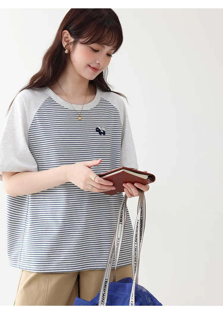 日繫條紋插肩袖小馬T恤女夏季新款寬鬆顯瘦上衣,HBFS1101,日繫條紋插肩袖小馬T恤女夏季新款寬鬆顯瘦上衣,橫紋設計,寬鬆舒適,插肩袖