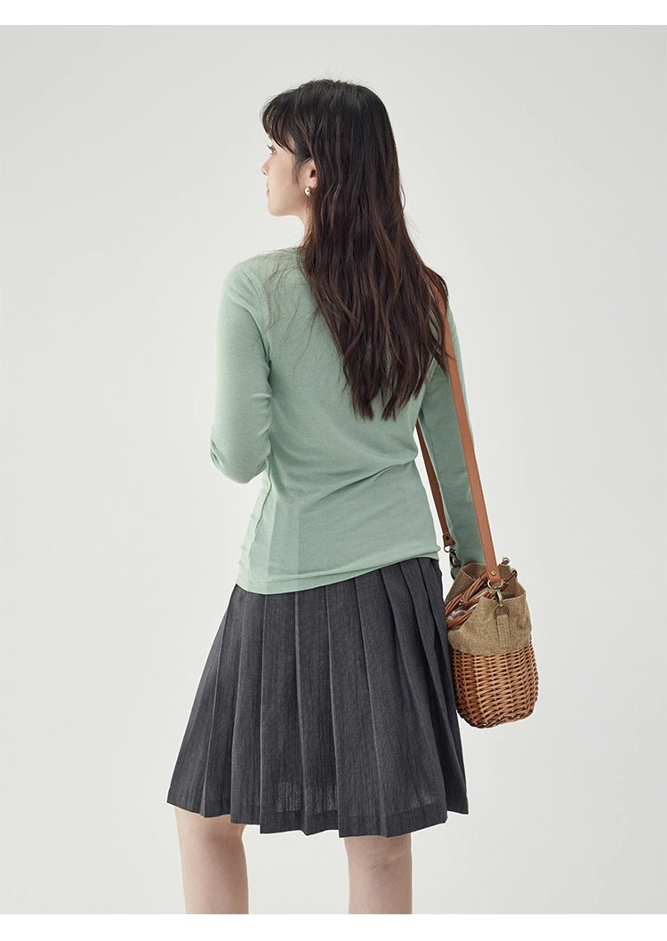 長袖修身薄款羊毛T恤女25秋季新款內搭上衣