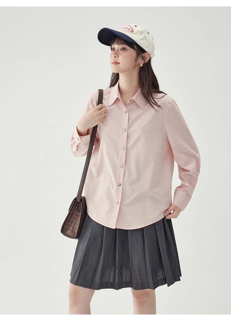 單排扣寬鬆繡襯衫女秋季新款慵懶長袖上衣