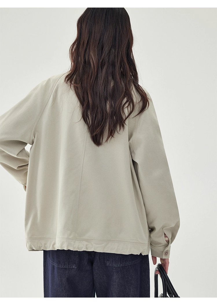 純色單排扣抽繩下擺外套女秋季新款圓領長袖上衣