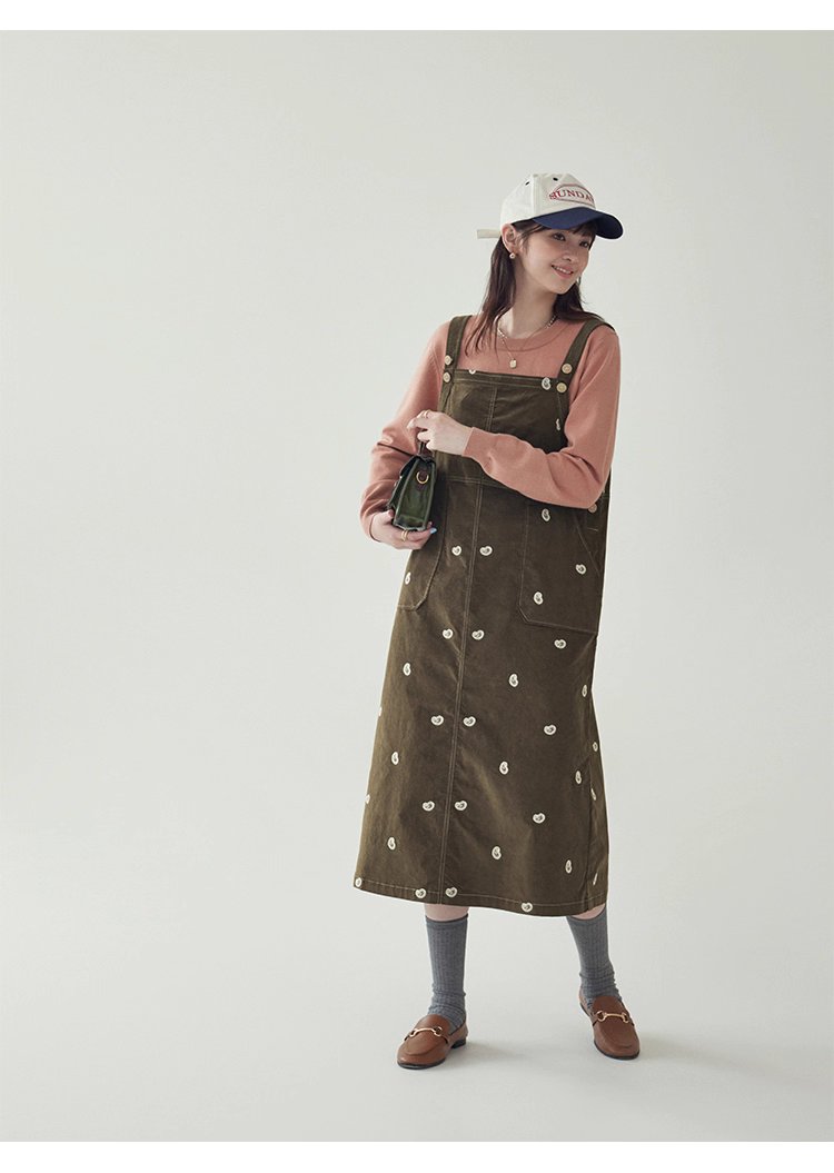 減齡刺繡純棉背帶洋裝女秋季新款後開叉a字裙