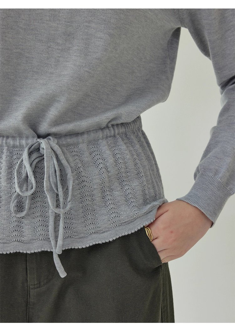 小眾抽繩提花下擺針織衫女秋季新款長袖內搭上衣,小眾抽繩提花下擺針織衫女秋季新款長袖內搭上衣,HBEW1094,小眾抽繩提花下擺針織衫女秋季新款長袖內搭上衣,簡約大方,抽繩衣襬