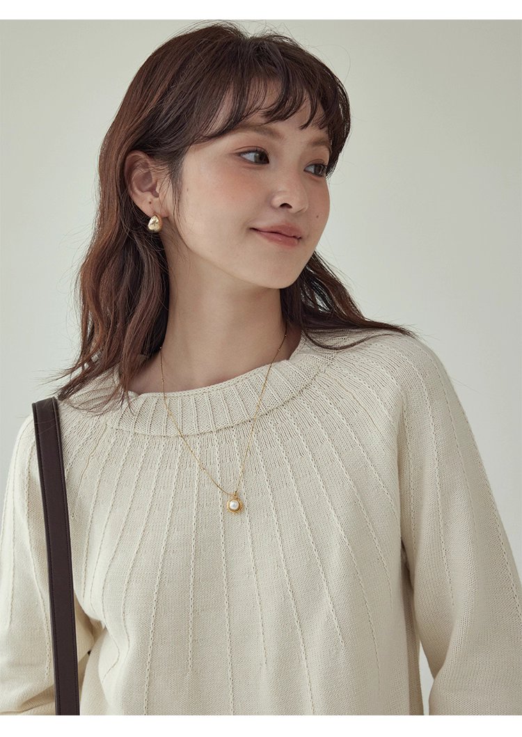 設計感波浪下擺純棉針織衫女秋冬季新款長袖上衣