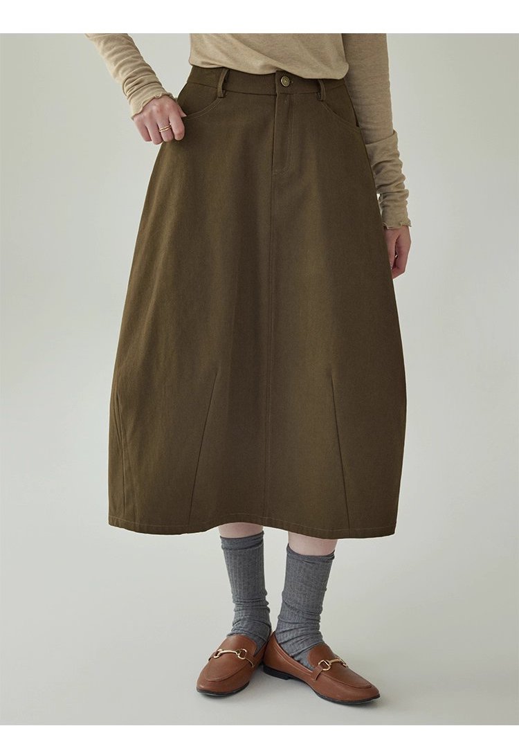 復古純色a字純棉半身裙女秋季新款後鬆緊花苞裙