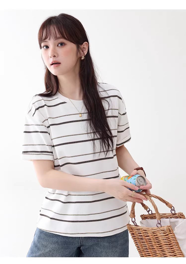 多巴胺撞色條紋落肩短袖T恤女夏季新款甜美圓領上衣,多巴胺撞色條紋落肩短袖T恤女夏季新款甜美圓領上衣,HBFS1050,多巴胺撞色條紋落肩短袖T恤女夏季新款甜美圓領上衣,撞色橫紋,舒適面料