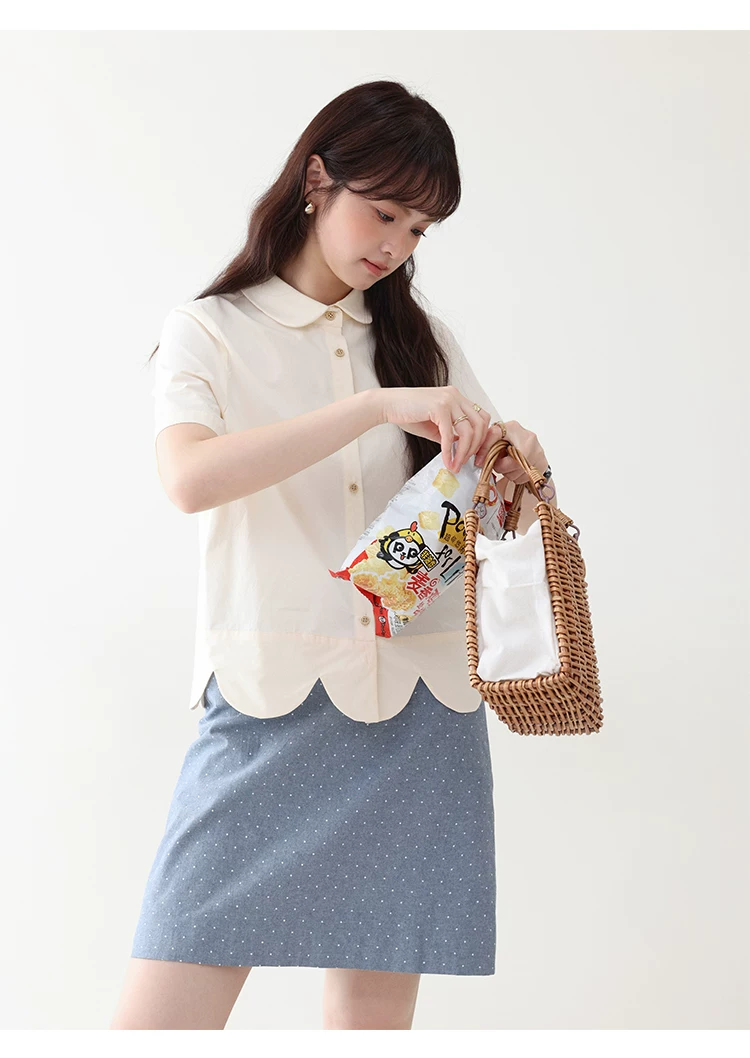 設計感波浪下擺純棉襯衫女夏新款減齡娃娃領上衣,設計感波浪下擺純棉襯衫女夏新款減齡娃娃領上衣,HBFS1112,設計感波浪下擺純棉襯衫女夏新款減齡娃娃領上衣,花邊衣襬,全棉面料