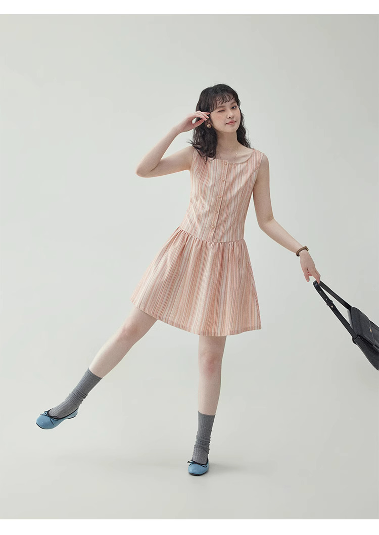 甜美圖案無袖背心洋裝女夏季新款顯瘦a字短裙