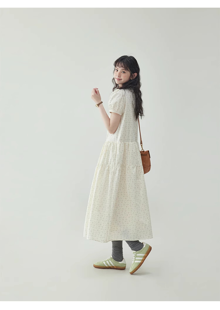法式泡泡短袖碎花洋裝女夏季新款甜美減齡長裙