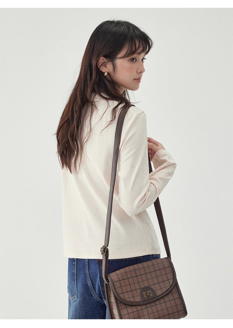 彩點小翻領長袖T恤女秋季新款時尚百搭上衣