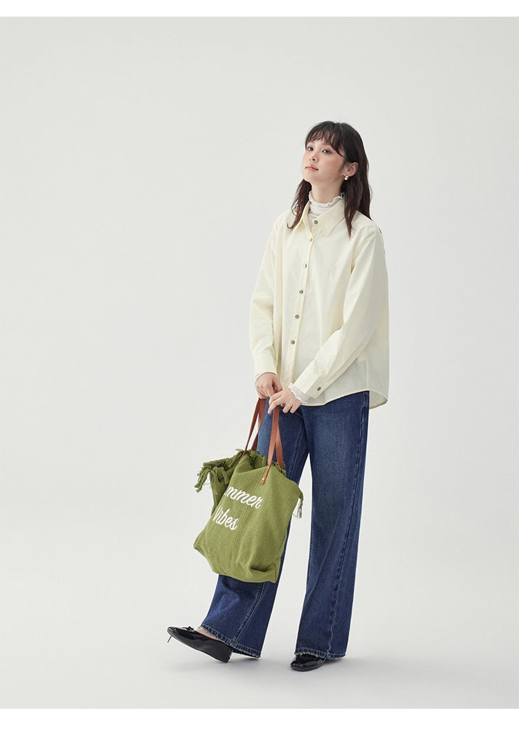 單排扣寬鬆繡襯衫女秋季新款慵懶長袖上衣