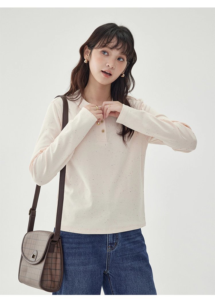 彩點小翻領長袖T恤女秋季新款時尚百搭上衣
