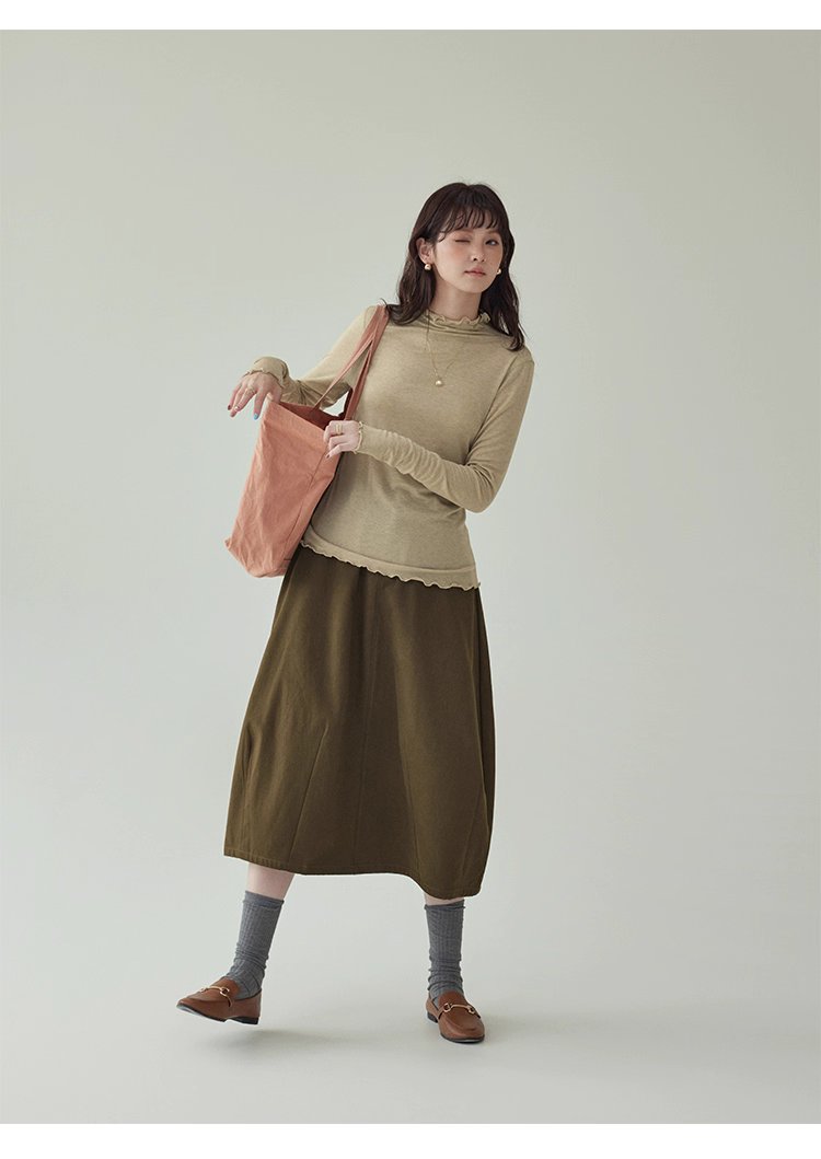 復古純色a字純棉半身裙女秋季新款後鬆緊花苞裙