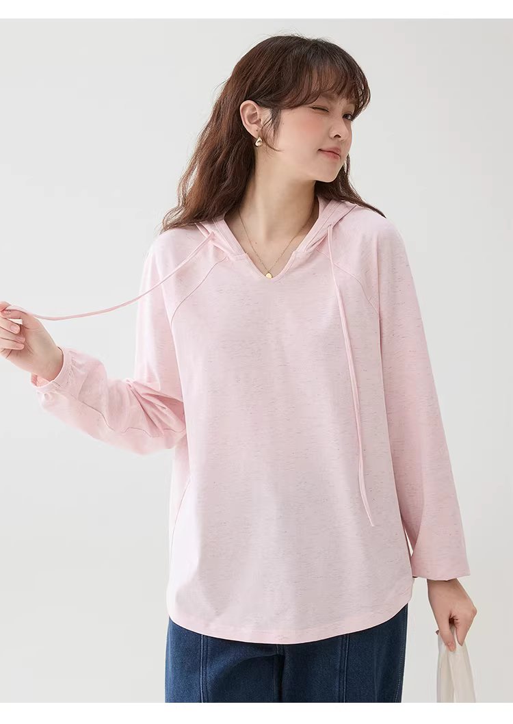 彩織小v領連帽插肩袖T恤女春季新款減齡寬鬆上衣,彩織小v領連帽插肩袖T恤女春季新款減齡寬鬆上衣,HBFS1035,彩織小v領連帽插肩袖T恤女春季新款減齡寬鬆上衣,V領連帽,寬鬆舒適