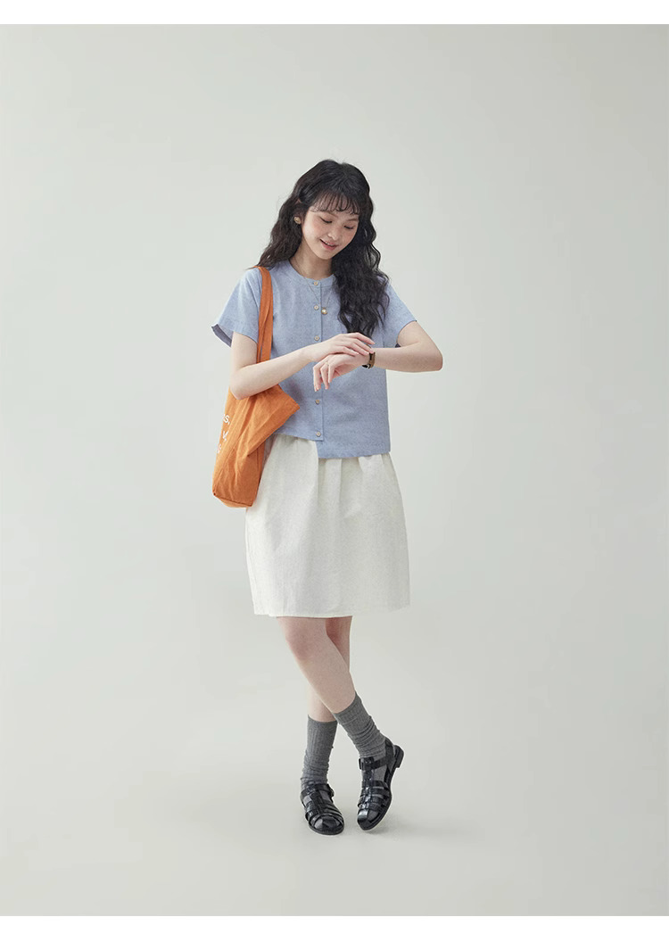 韓系鬆緊高腰綁帶純棉a字半身裙女夏季新款純色短裙