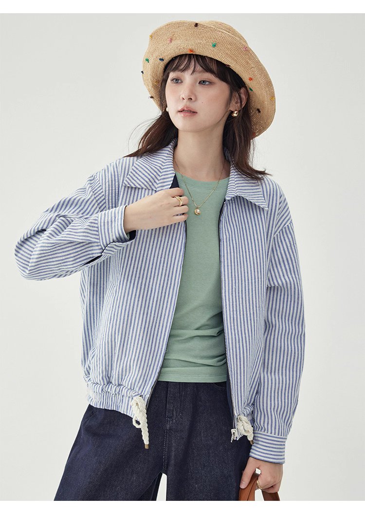 韓國翻領兩面穿拉鍊外套女秋季新款純棉長袖上衣