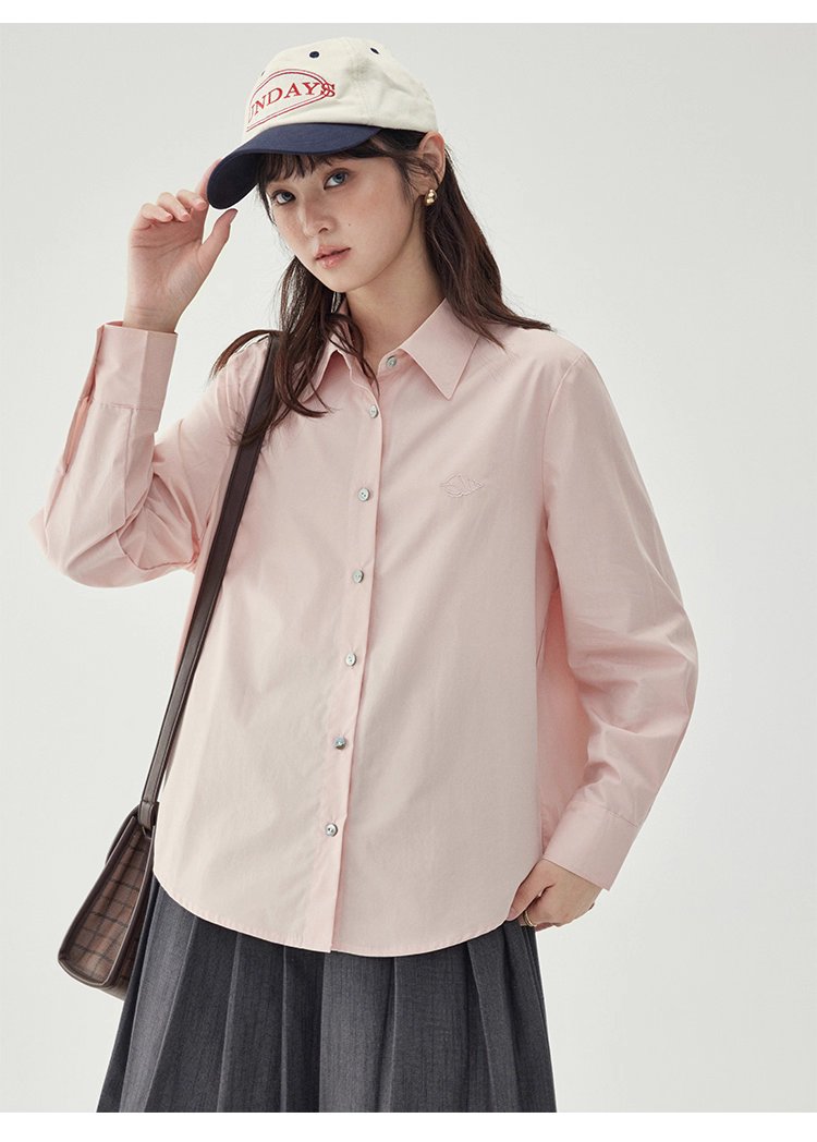單排扣寬鬆繡襯衫女秋季新款慵懶長袖上衣