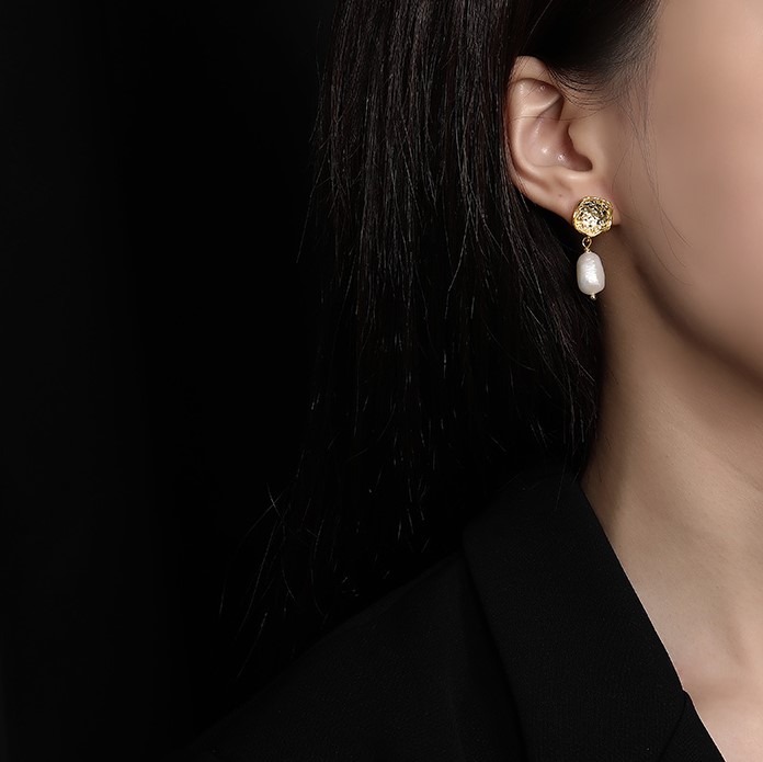 韓國時尚氣質新款K金色巴洛克珍珠耳環