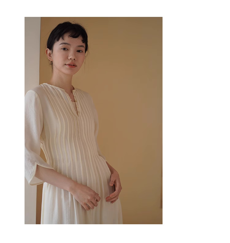 優雅流光氣質立體塔克線收腰精緻復古顯瘦氛圍洋裝女