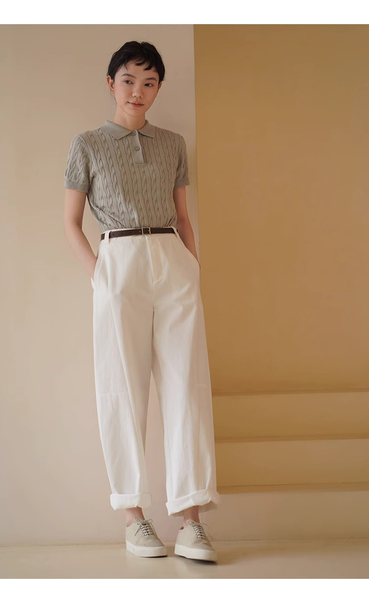 百搭基因立體剪裁分割直筒寬鬆版型高腰闊腿休閒長褲女