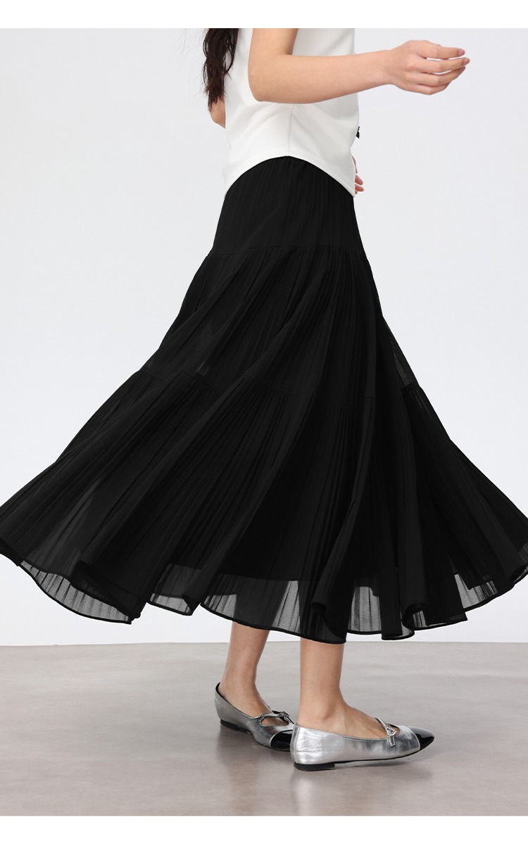 大尺碼高腰紫色半身裙女夏寬鬆雪紡裙氣質百褶裙長款