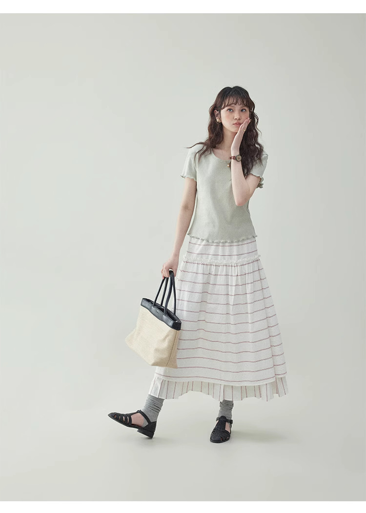 木耳邊純棉短袖提花t卹女夏新款純色短上衣