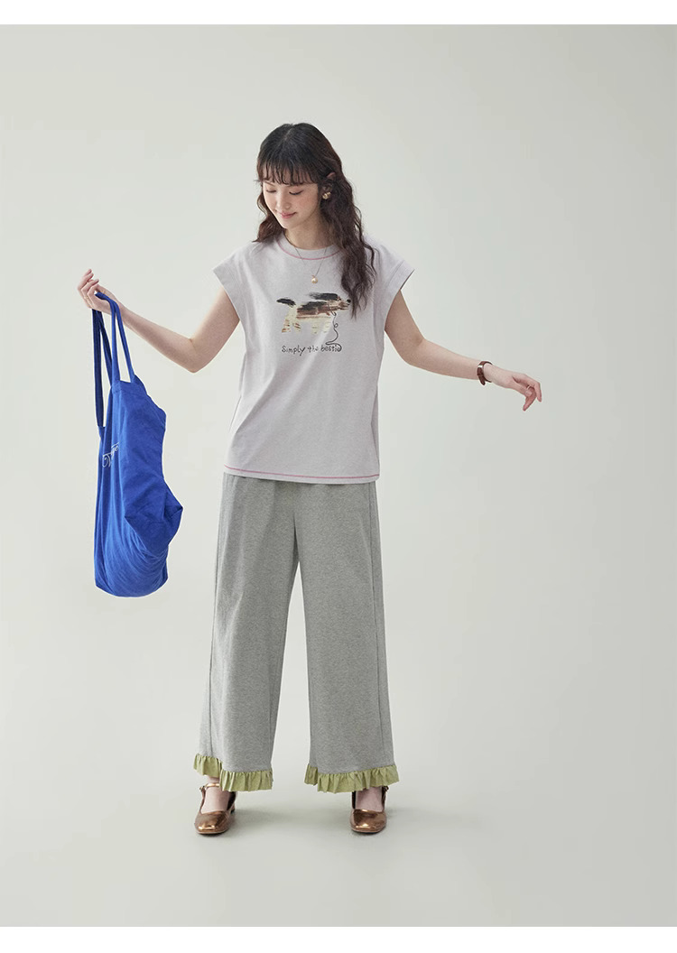 少女感小狗印花無袖純棉t卹女夏季減齡寬鬆上衣