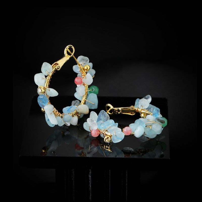 海藍寶碎石晶獨特設計高級感夏季小清新耳環耳飾品