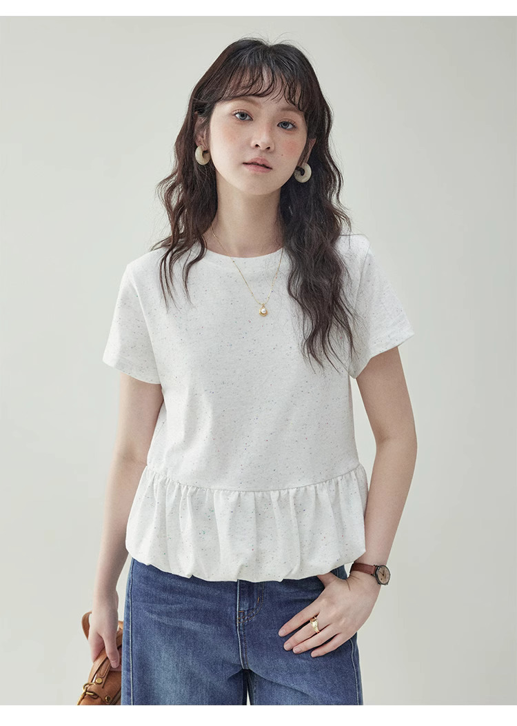 彩點花苞下擺短袖T恤女夏季新款設計感上衣