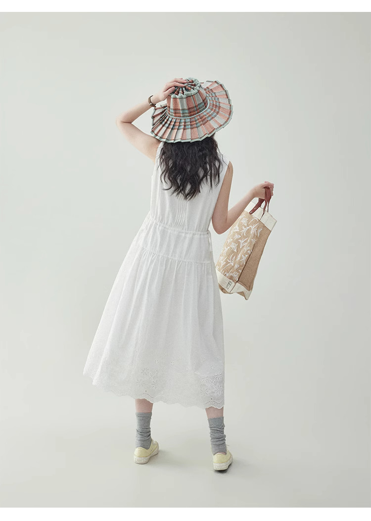 白色兩面穿無袖純棉洋裝女夏季新款提花背心裙