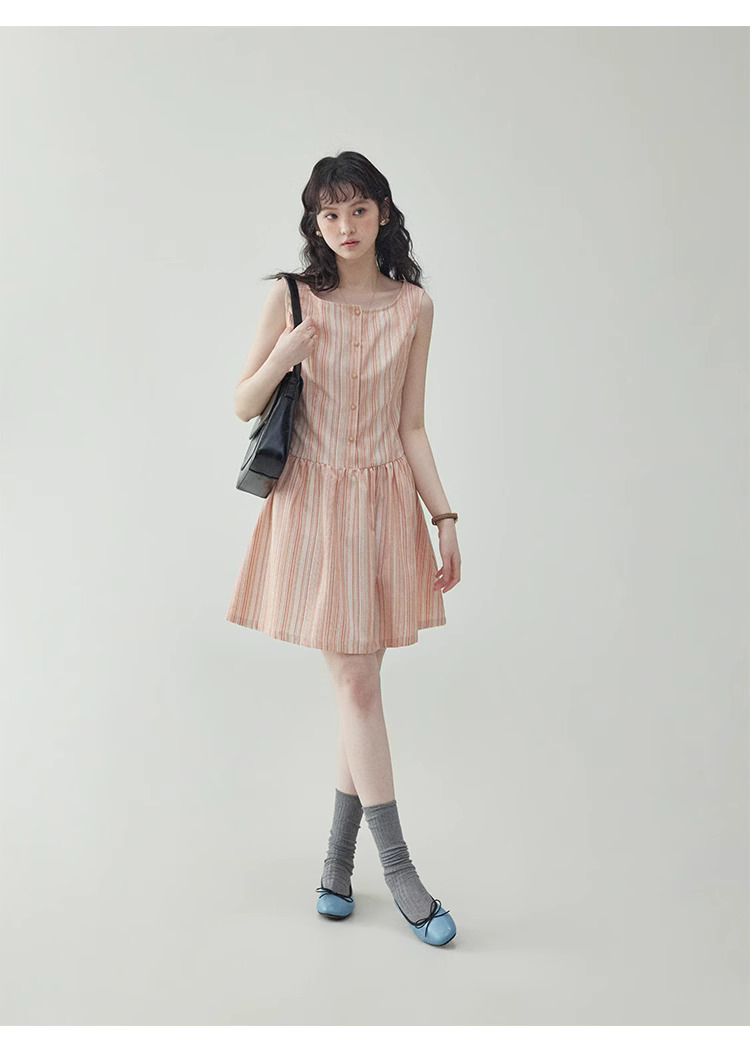 甜美圖案無袖背心洋裝女夏季新款顯瘦a字短裙