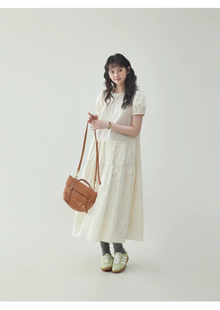 法式泡泡短袖碎花洋裝女夏季新款甜美減齡長裙