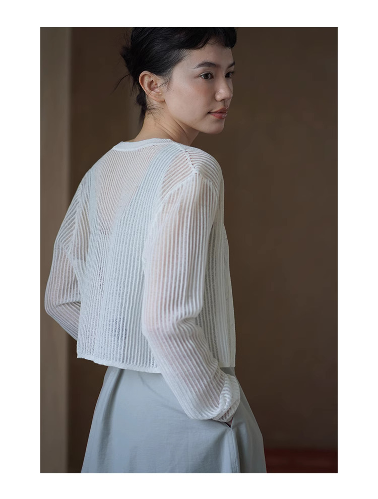 輕盈微風朦朧拉線絞花鏤空針織涼爽冰麻透氣防曬開衫女