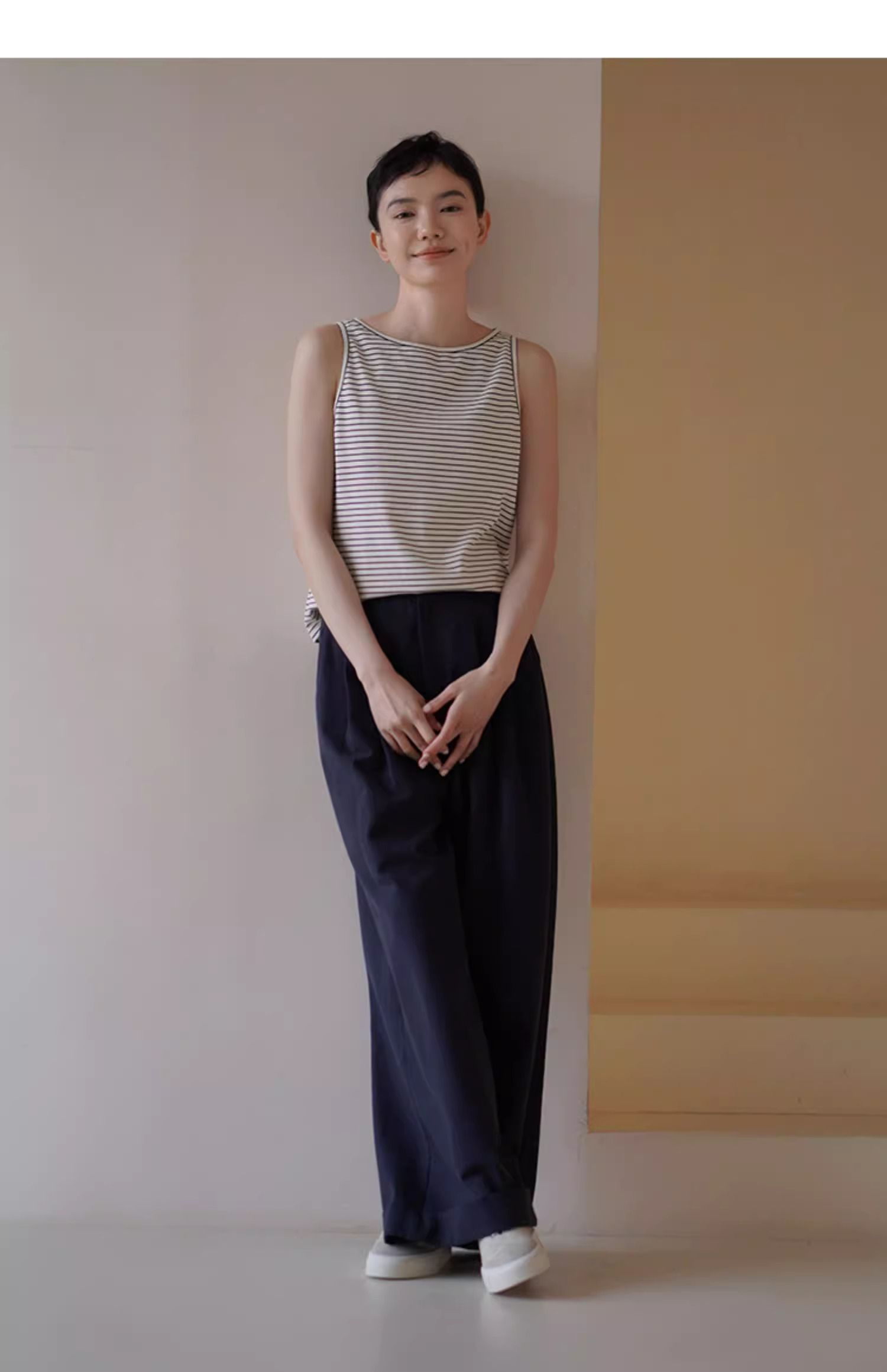 筆筆直修腿長褲萊賽爾棉挺括寬鬆高腰折邊休閒闊腿褲女