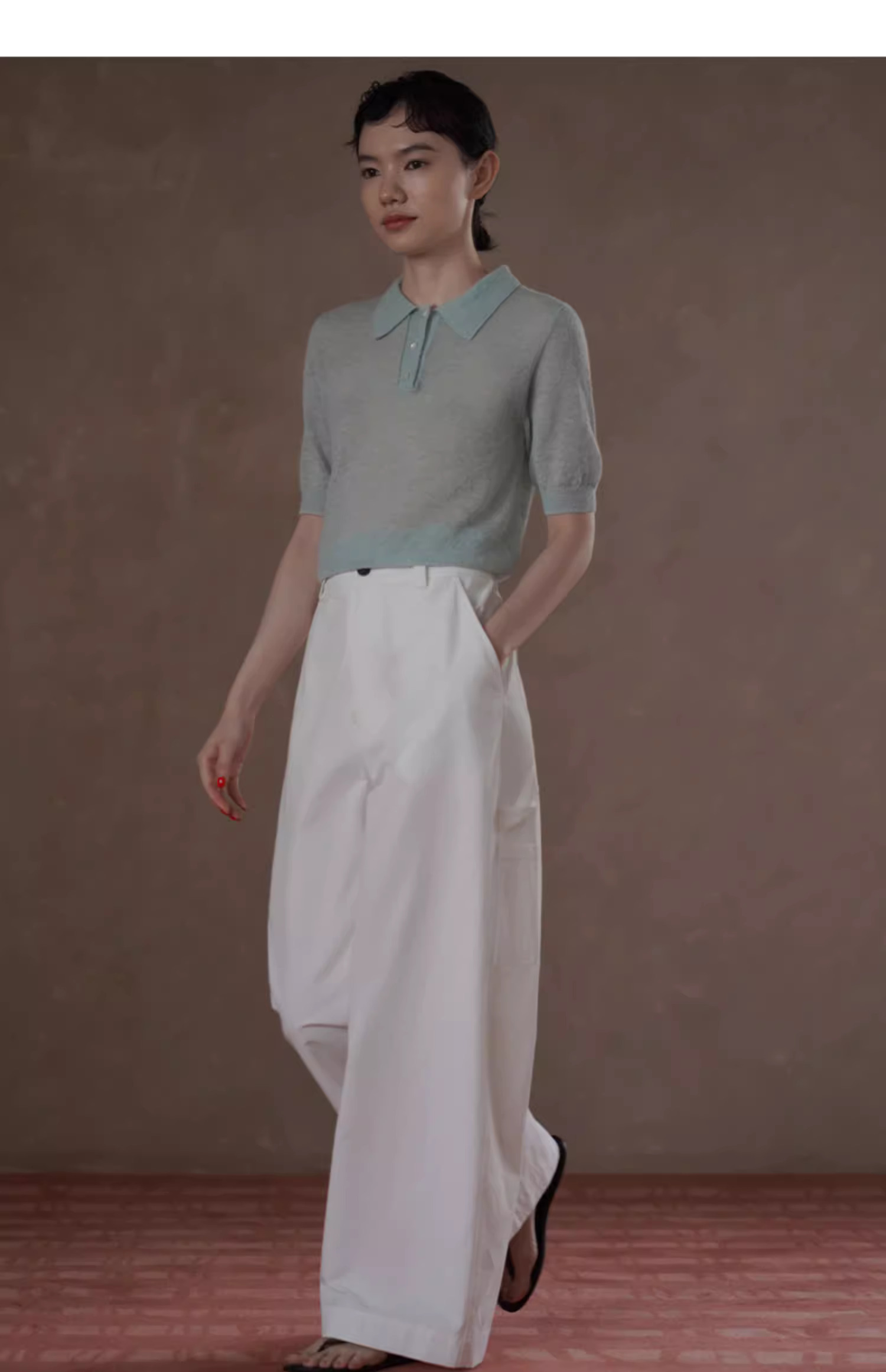 涼感百搭夏日棉萊賽爾混紡斜紋挺括抗皺寬鬆顯瘦長褲女