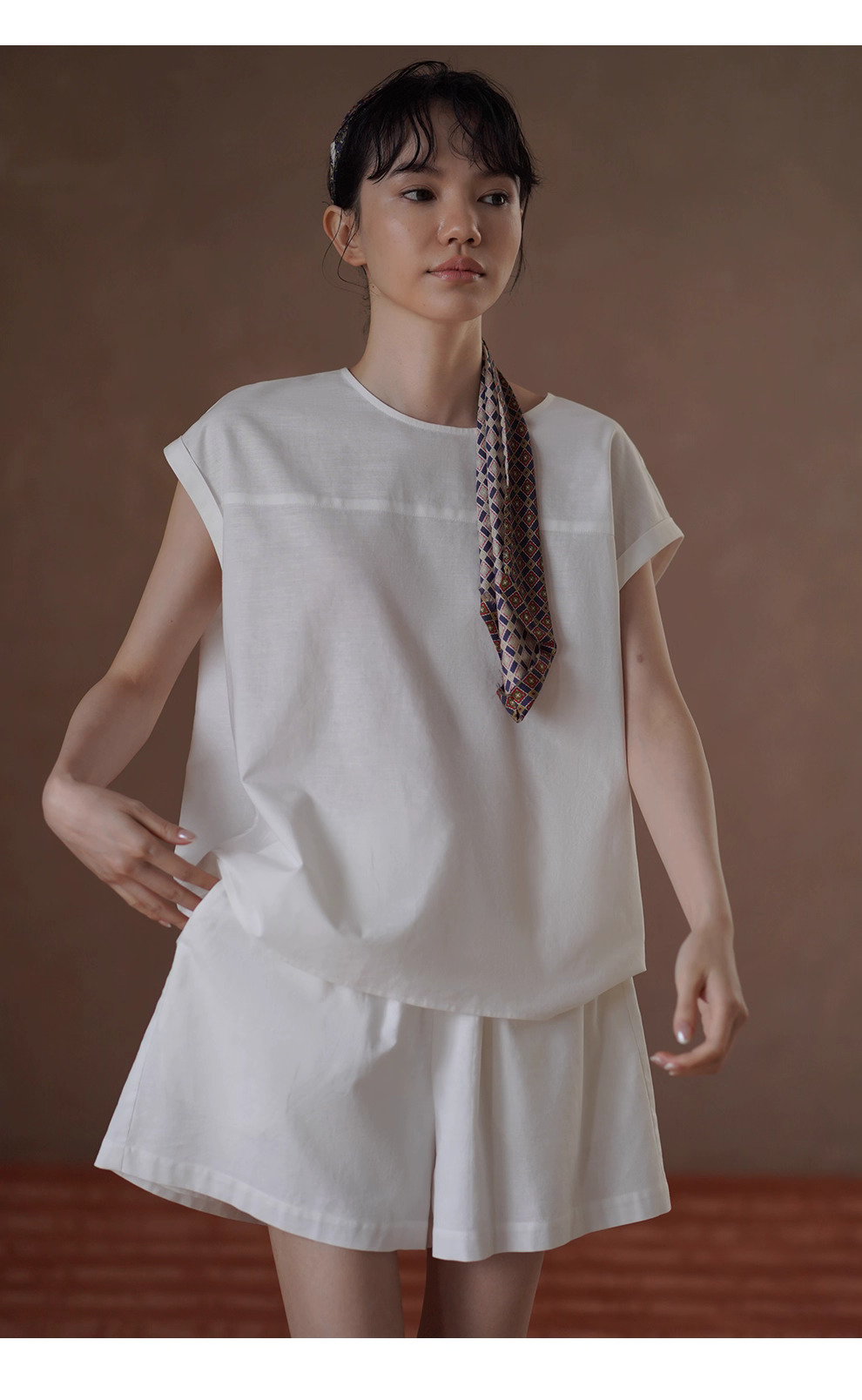 月光沙灘亞麻棉混紡度假透氣涼爽寬鬆上衣短褲兩件套裝