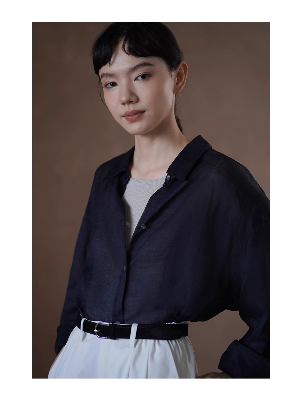 清透微風天然100苧麻襯衫寬鬆顯瘦通勤廓形落肩長袖上衣