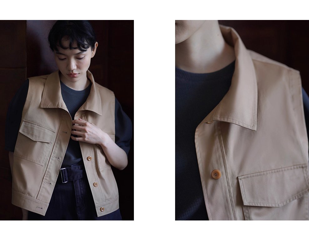 楓葉長椅馬甲顯瘦挺括親膚萊賽爾棉立領工裝疊穿外套女