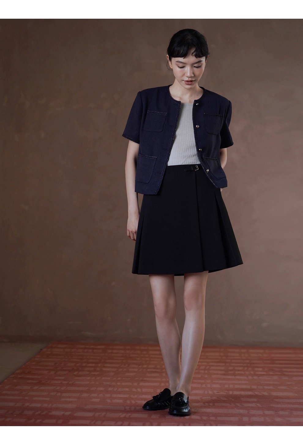 法式花邊拼接肌理感短袖小香氣質圓領通勤顯瘦短外套