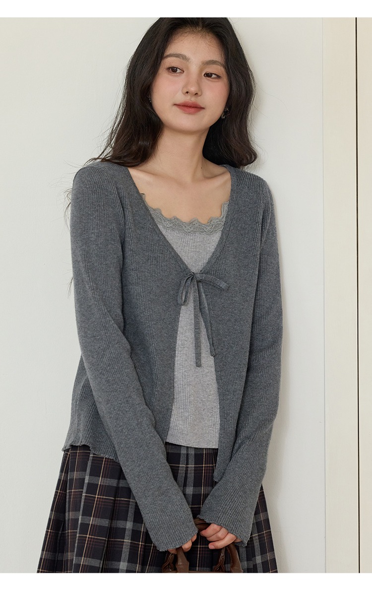 大尺碼灰色針織衫女假兩件上衣秋季穿搭胖mm正肩上衣