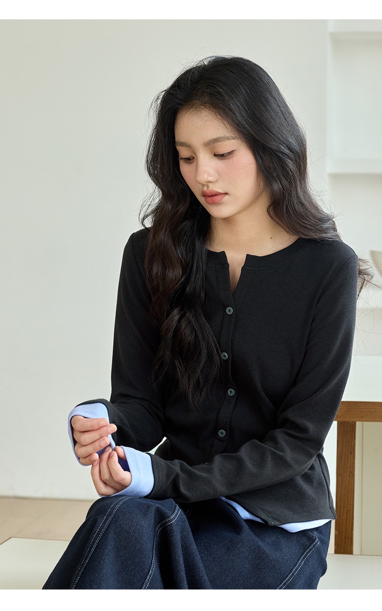 大尺碼胖mm正肩假兩件t恤女內搭打底衫秋季長袖上衣