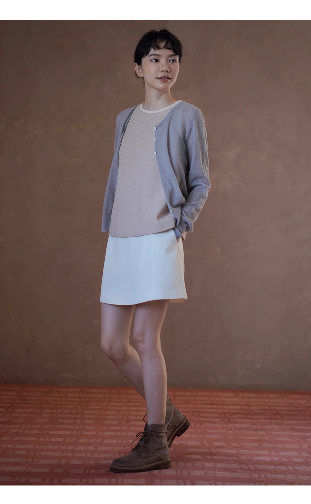 淡香薰衣草針織軟糯細膩綿羊羊駝毛混紡紗線薄款開襟衫