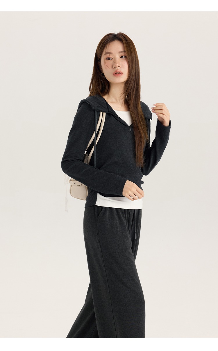 大尺碼新款兩件連帽T恤女寬鬆闊腿褲休閒時尚套裝