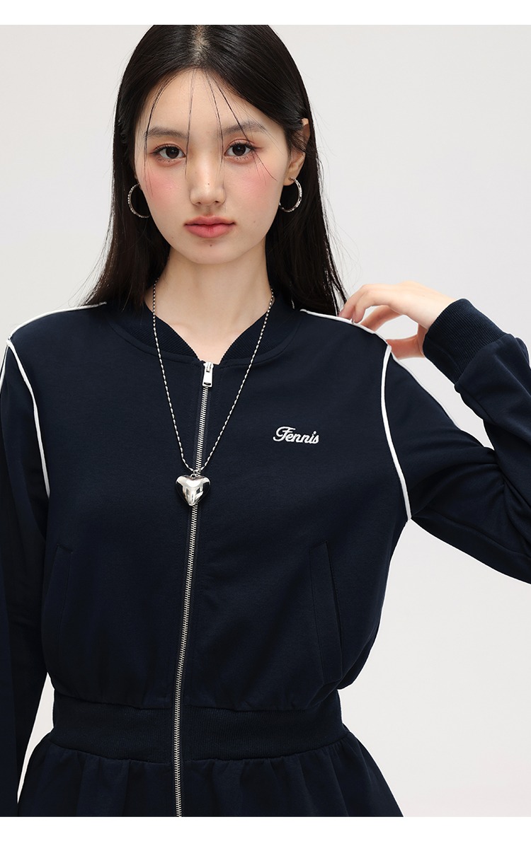 大尺碼收腰衛衣外套女拉鍊開襟衫荷葉邊上衣外套