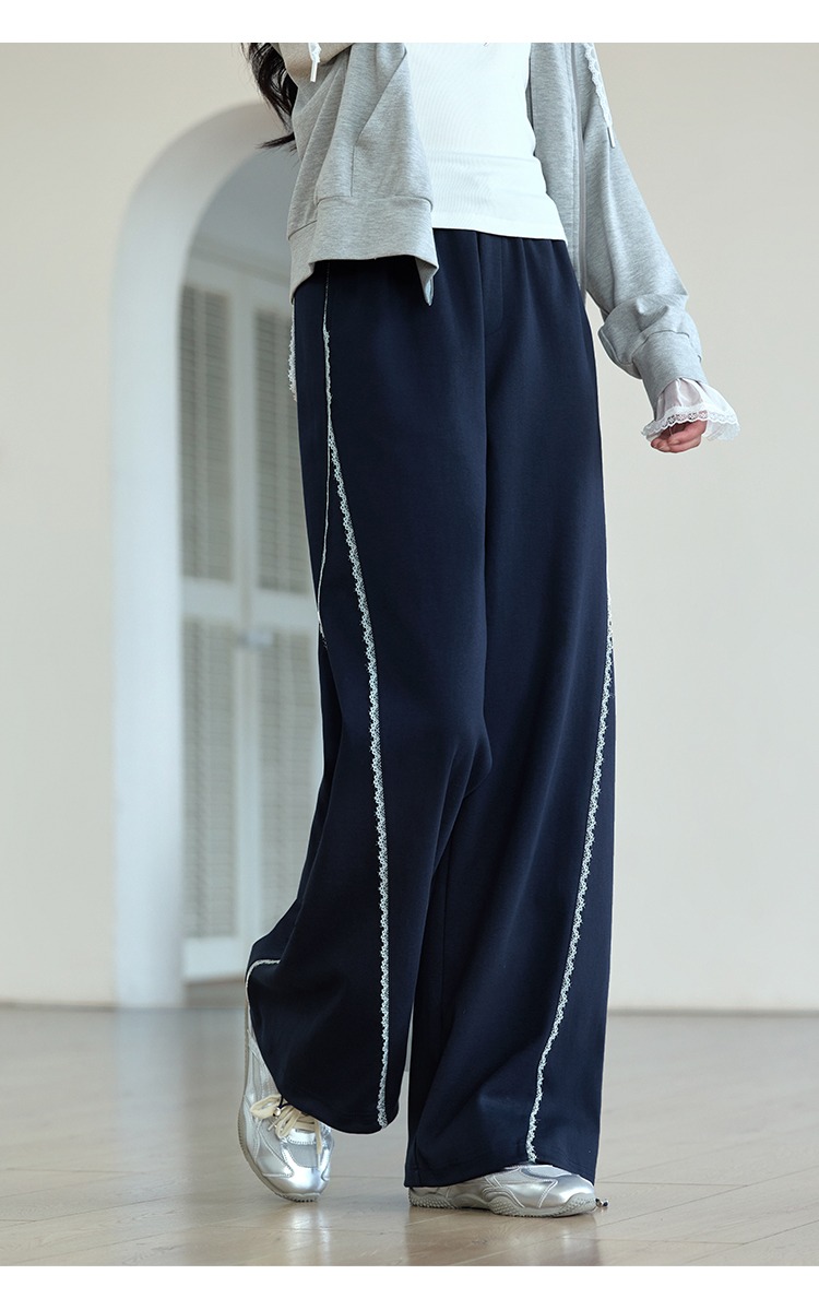 鬆緊腰直筒寬褲新款運動休閒衛褲大尺碼女胖mm秋季褲子