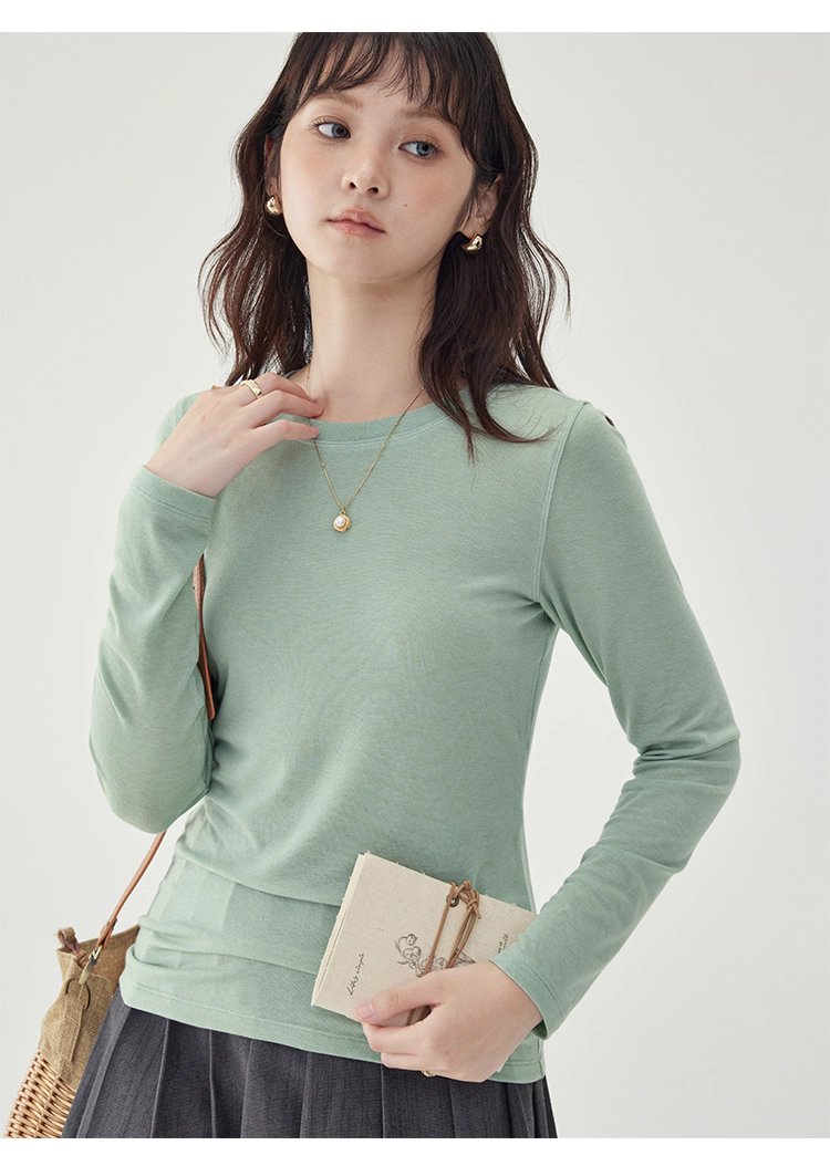長袖修身薄款羊毛T恤女25秋季新款內搭上衣