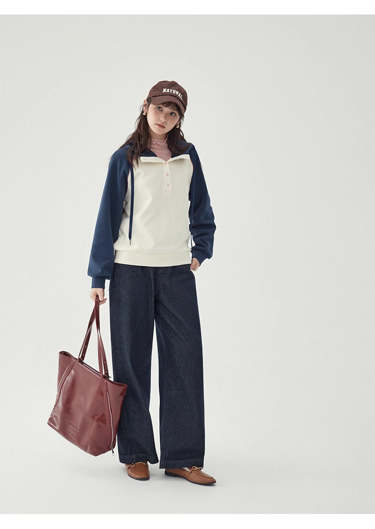 撞色插肩長袖連帽衛衣T恤女25秋季新款減齡上衣