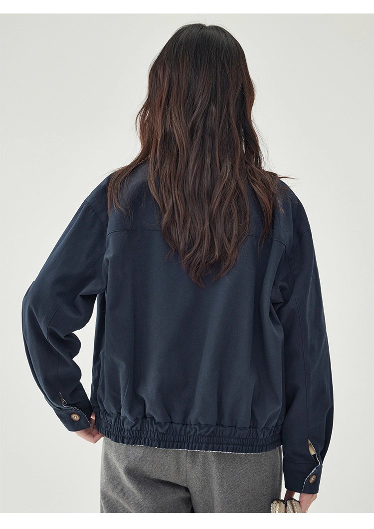 韓國翻領兩面穿拉鍊外套女秋季新款純棉長袖上衣