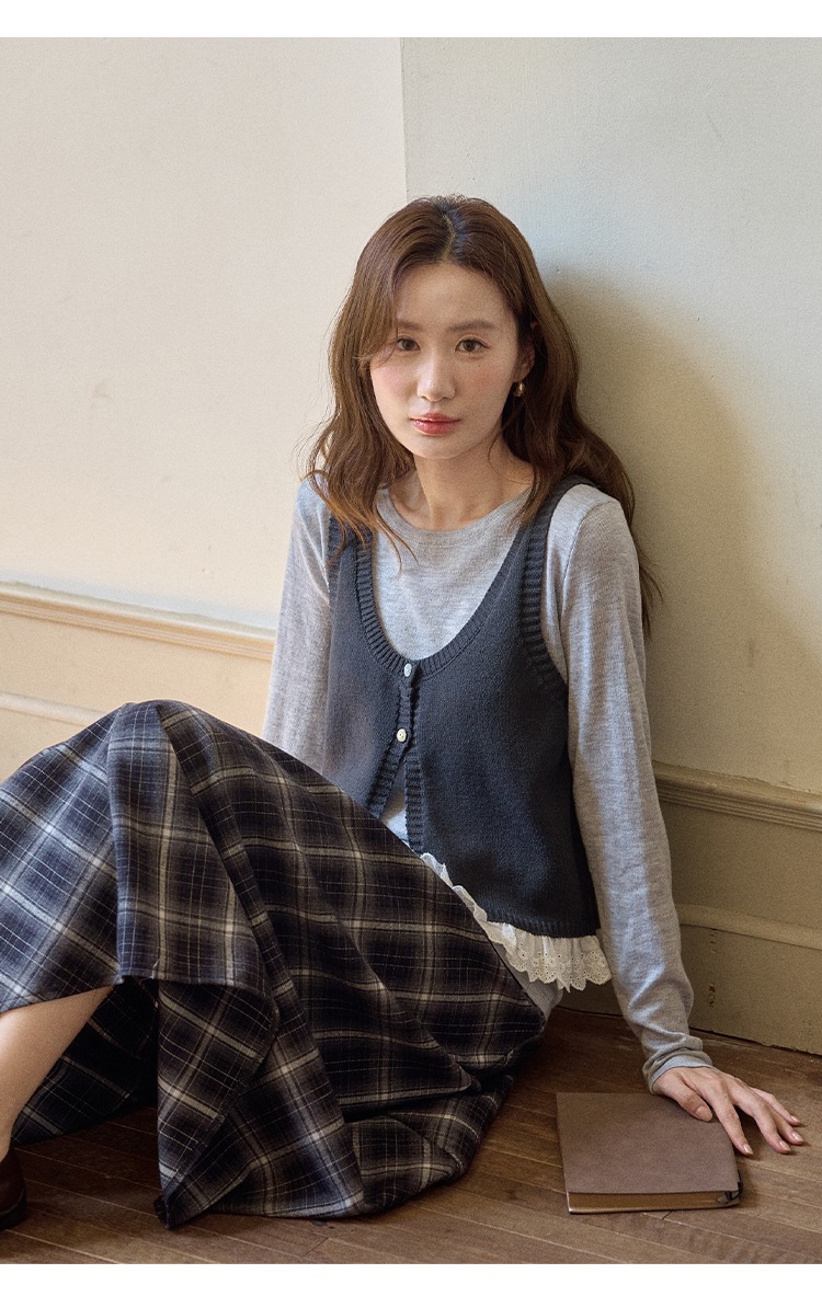 大尺碼秋季內搭女針織馬甲背心開襟衫兩件套裝